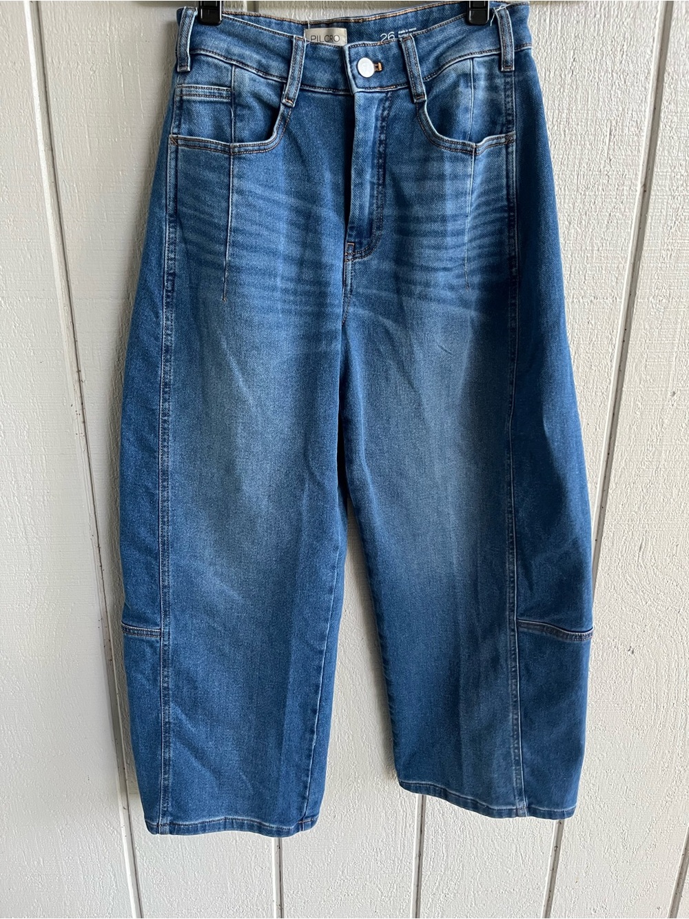 Pilcro Anthropologie Blue Wide Leg Cropped Barrel Denim Jeans Size 26